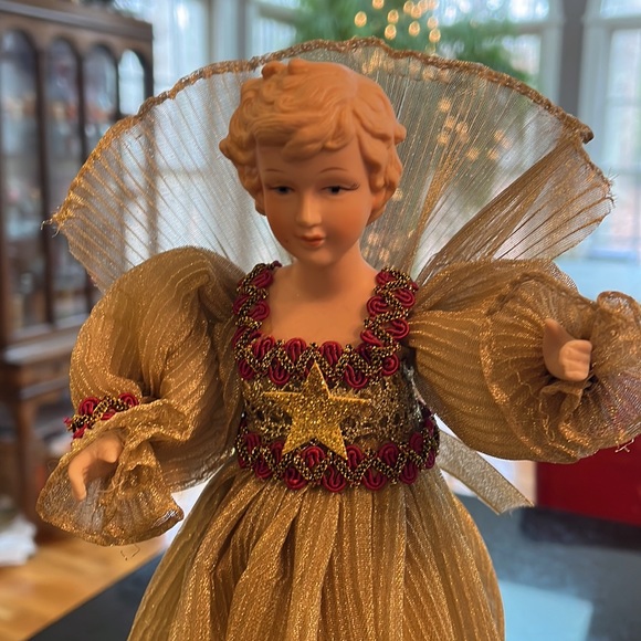 13 inch Porcelain Victorian Angel - Gold and Burgundy - Picture 2 of 16